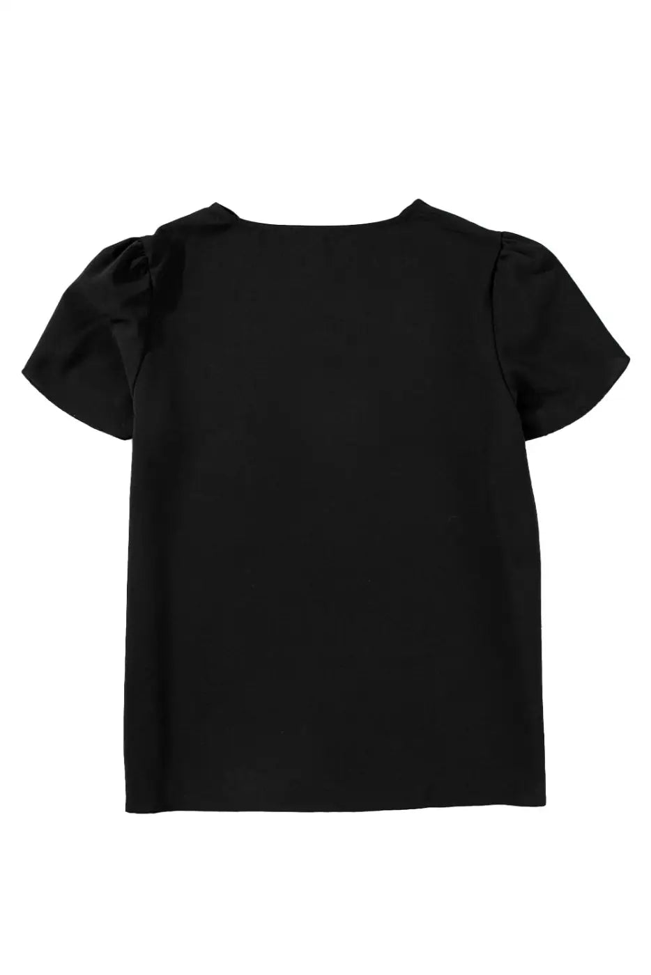 Black scalloped v neckline petal sleeve top - tops & tees