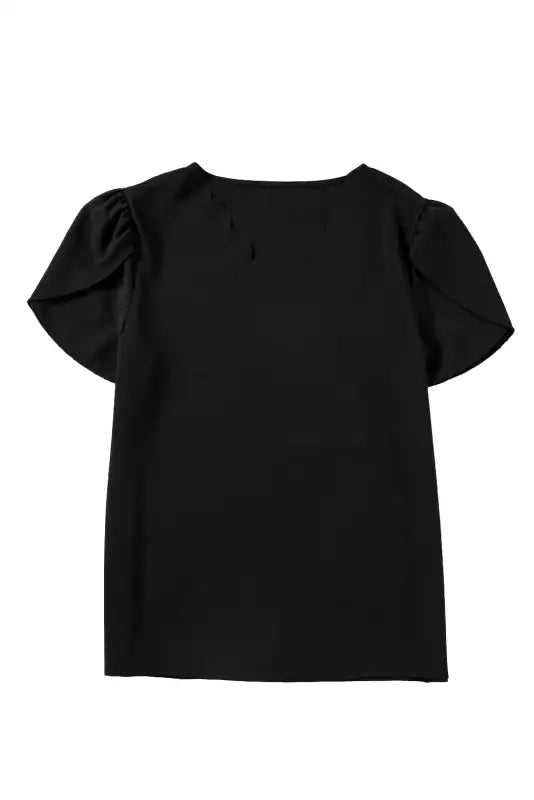 Black scalloped v neckline petal sleeve top - tops & tees