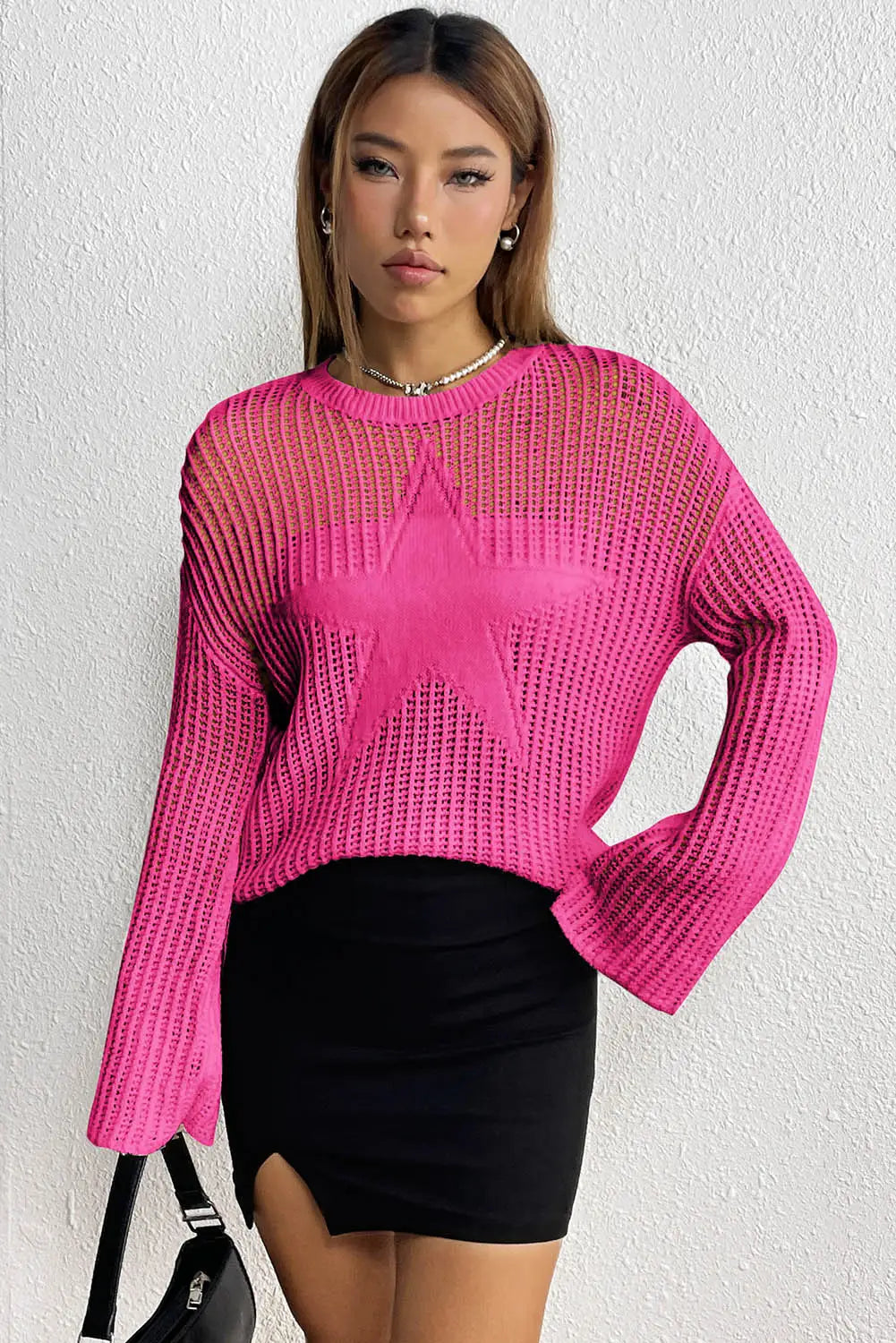 Black seeing stars oversized sweater - rose / xs / 100% acrylic - & cardigans