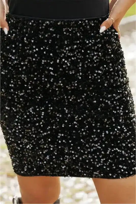 Black Sequin Bodycon Mini Skirt - Fashionfitz