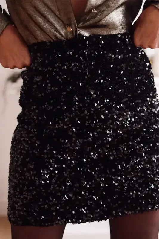 Black Sequin Bodycon Mini Skirt - Fashionfitz