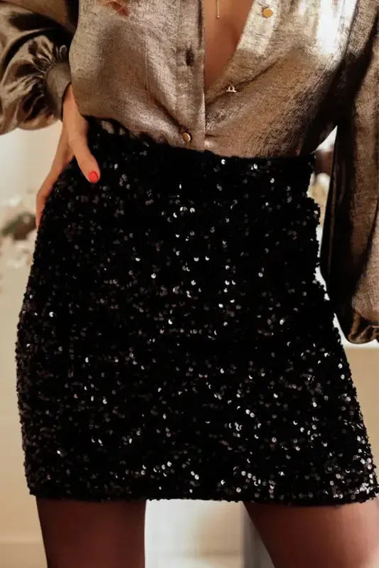 Black Sequin Bodycon Mini Skirt - Fashionfitz