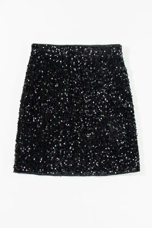 Black Sequin Bodycon Mini Skirt - Fashionfitz