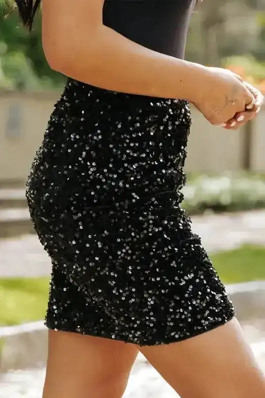 Black Sequin Bodycon Mini Skirt - Fashionfitz