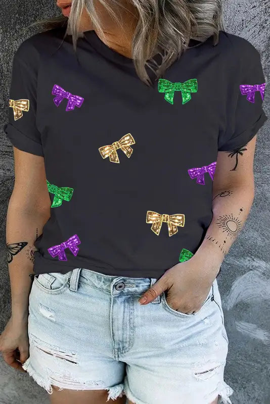 Black sequin crown graphic mardi gras plus size t shirt