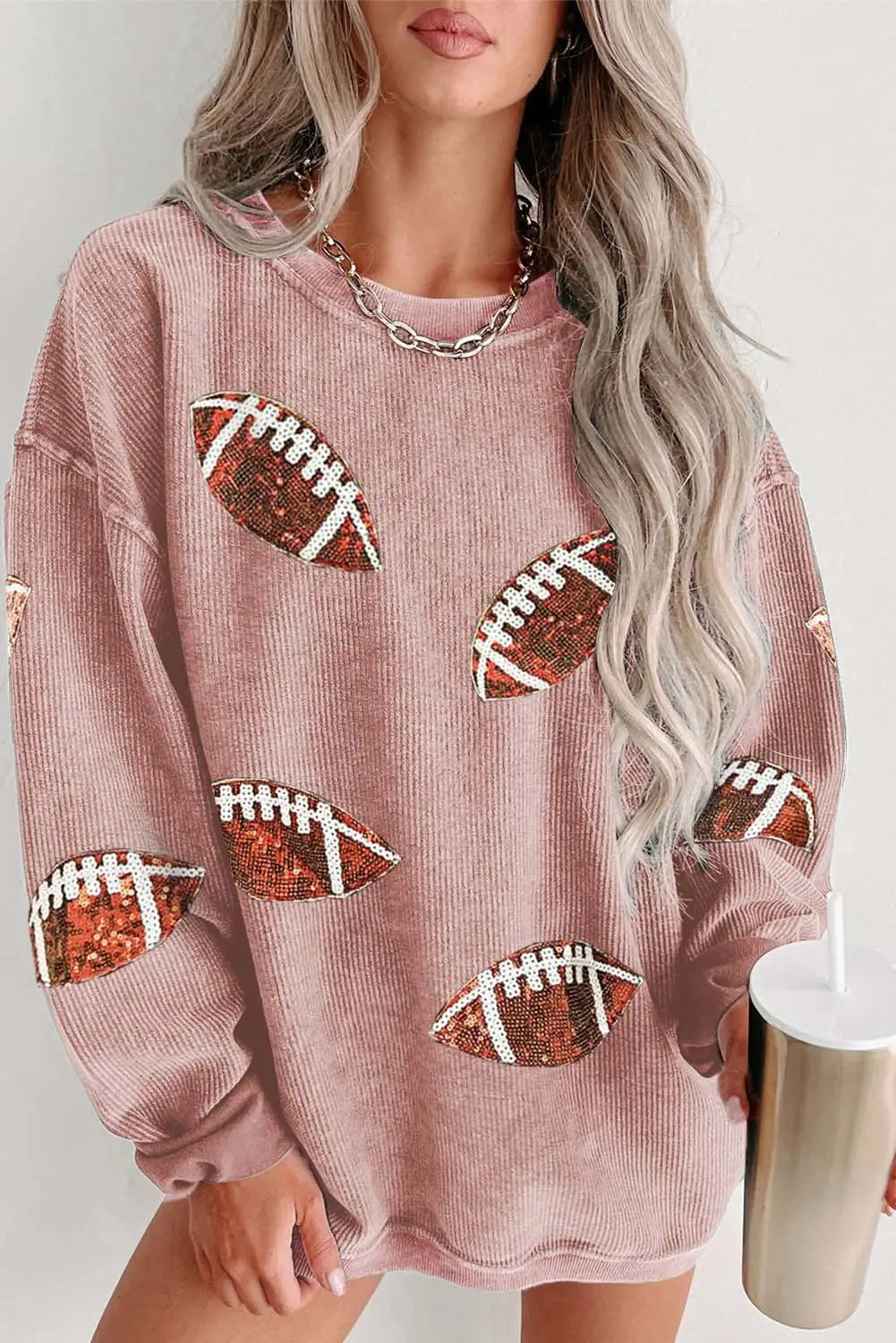 Black sequin fringed rugby casual sweatshirt - graphic