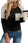 Black sequin patch chest pocket raglan sleeve top - long tops