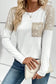 Black sequin patch chest pocket raglan sleeve top - long tops