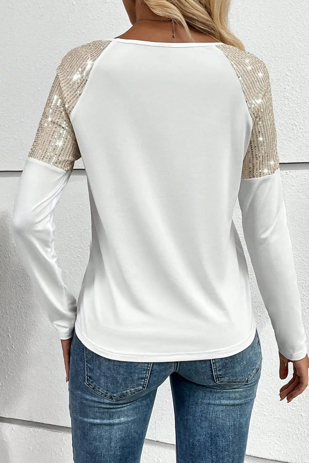 Black sequin patch chest pocket raglan sleeve top - long tops