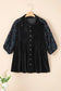 Elegant black sequin velvet peplum shirt | puff sleeve top