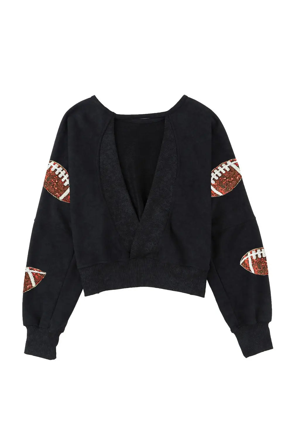 Black sequin rugby graphic pullover sweatshirt - tops