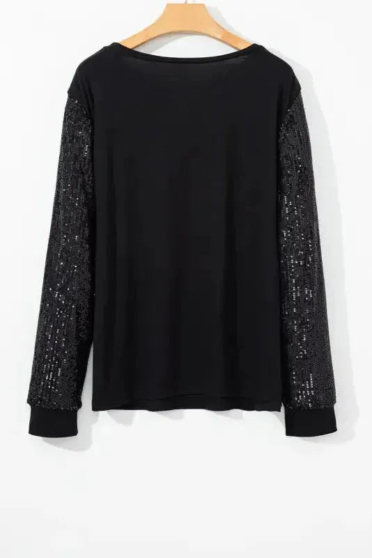 Black Sequin Sleeve Plus Size Top - Fashionfitz