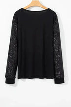 Black Sequin Sleeve Plus Size Top - Fashionfitz