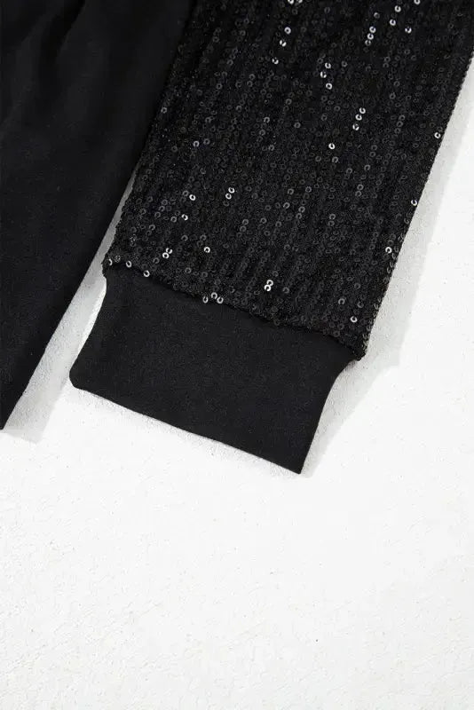Black Sequin Sleeve Plus Size Top - Fashionfitz