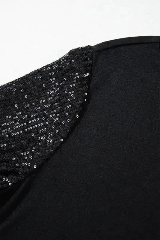 Black Sequin Sleeve Plus Size Top - Fashionfitz