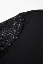 Black Sequin Sleeve Plus Size Top - Fashionfitz