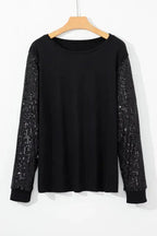 Black Sequin Sleeve Plus Size Top - Fashionfitz