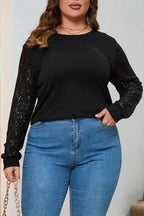 Black Sequin Sleeve Plus Size Top - Fashionfitz