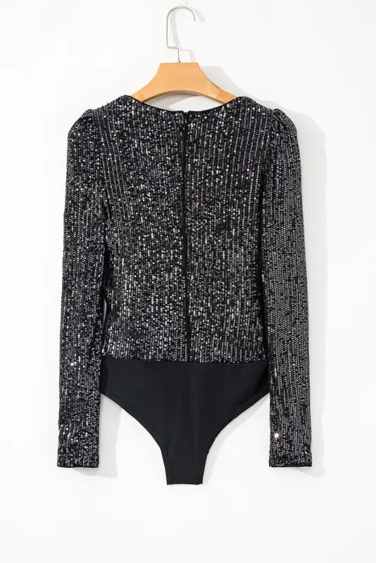 Black sequin v-neck bodysuit | women’s bodysuits | fashionfitz