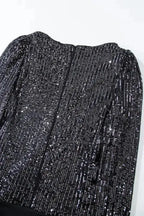 Black Sequin V-Neck Bodysuit - Fashionfitz