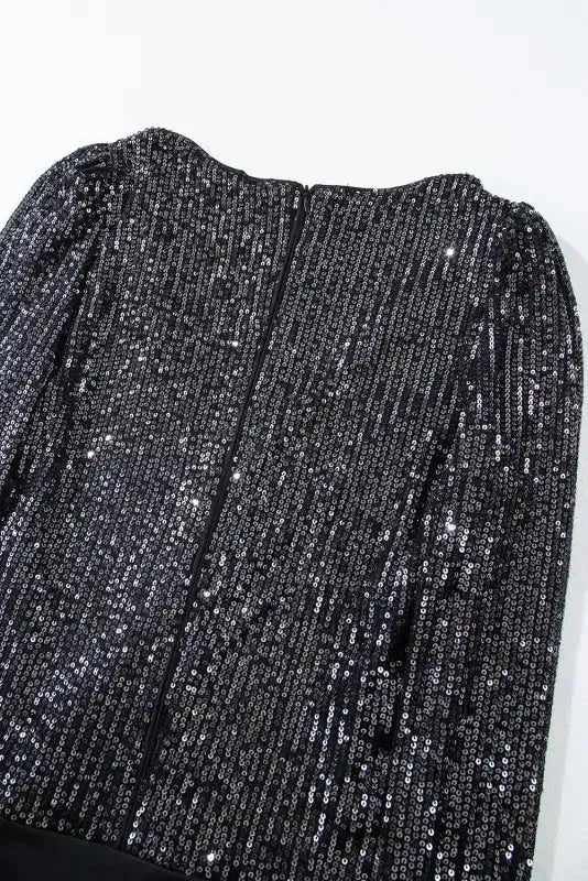 Black Sequin V-Neck Bodysuit - Fashionfitz