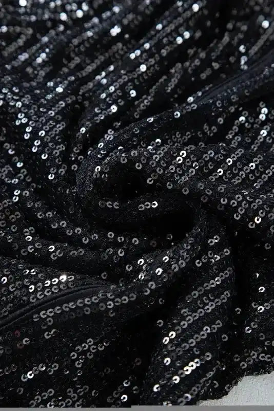 Black Sequin V-Neck Bodysuit - Fashionfitz