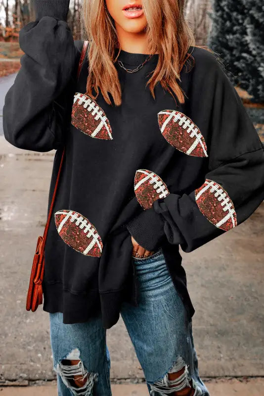 Black sequined jack o lantern corded baggy sweatshirt - graphic sweatshirts