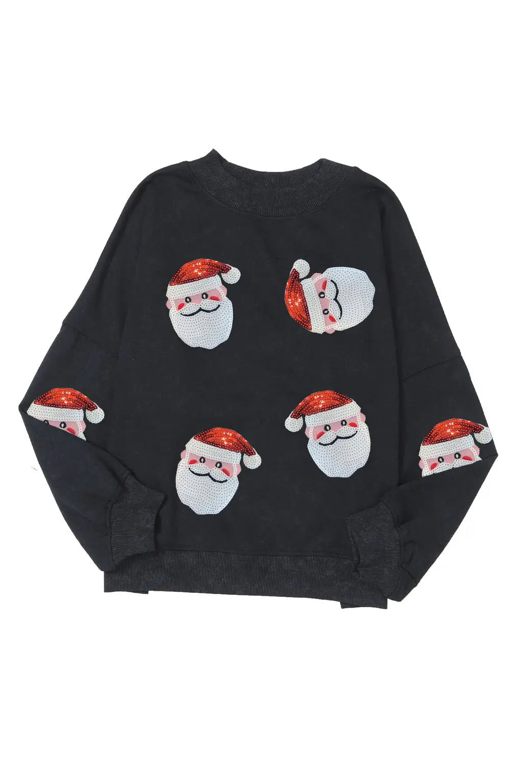 Black sequined santa claus christmas fashion sweatshirt - graphic sweatshirts