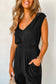 Black shirred high waist sleeveless v neck jumpsuit - jumpsuits & rompers