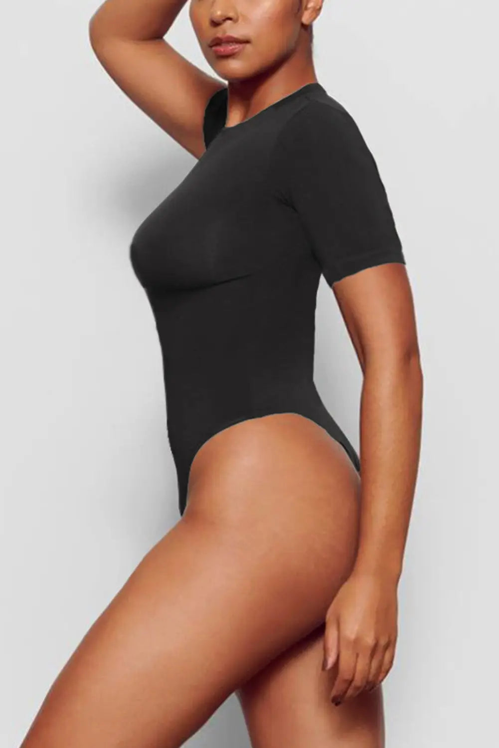 Black short sleeve high cut bodysuit - bodysuits