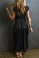 Black short sleeve shirred high waist v neck maxi dress - dresses