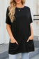 Black side pockets short sleeve tunic length plus size t shirt