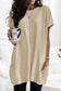 Black side pockets short sleeve tunic length plus size t shirt - khaki / s / 60% polyester + 35% viscose + 5% elastane