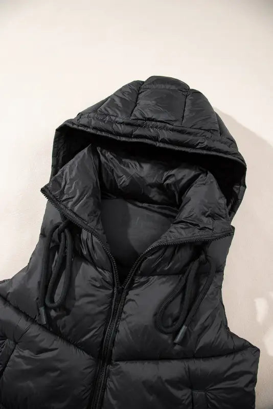 Black sleek quilted puffer hooded vest coat - outerwear