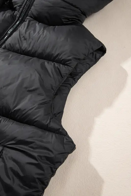 Black sleek quilted puffer hooded vest coat - outerwear