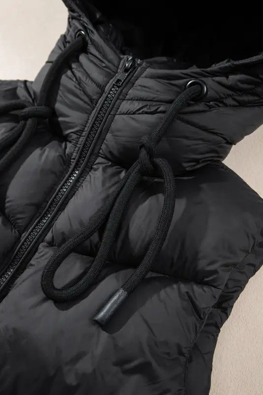 Black sleek quilted puffer hooded vest coat - outerwear