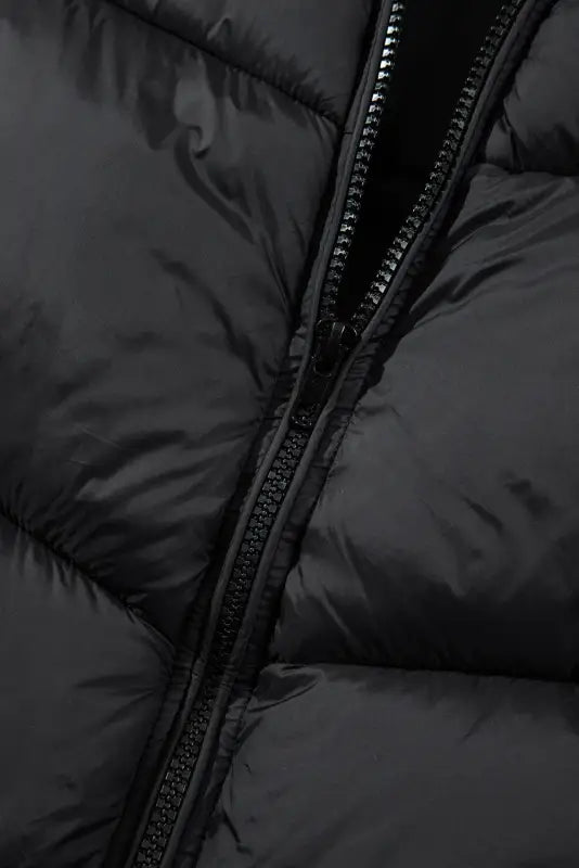 Black sleek quilted puffer hooded vest coat - outerwear