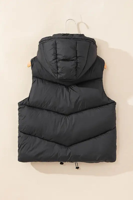 Black sleek quilted puffer hooded vest coat - outerwear