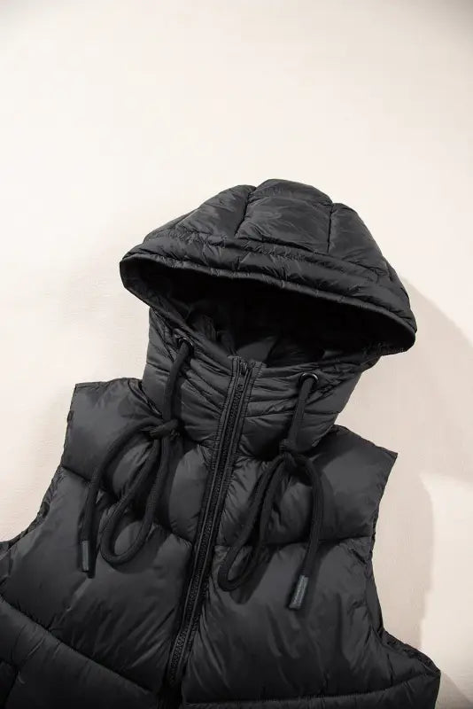 Black sleek quilted puffer hooded vest coat - outerwear