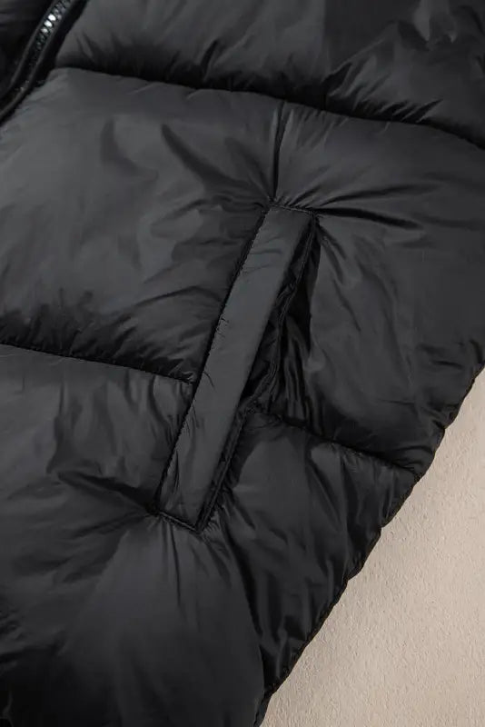 Black sleek quilted puffer hooded vest coat - outerwear