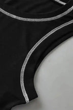 Black Sleeveless Top - Contrast Stitch Round Neck - Fashionfitz