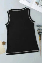 Black Sleeveless Top - Contrast Stitch Round Neck - Fashionfitz