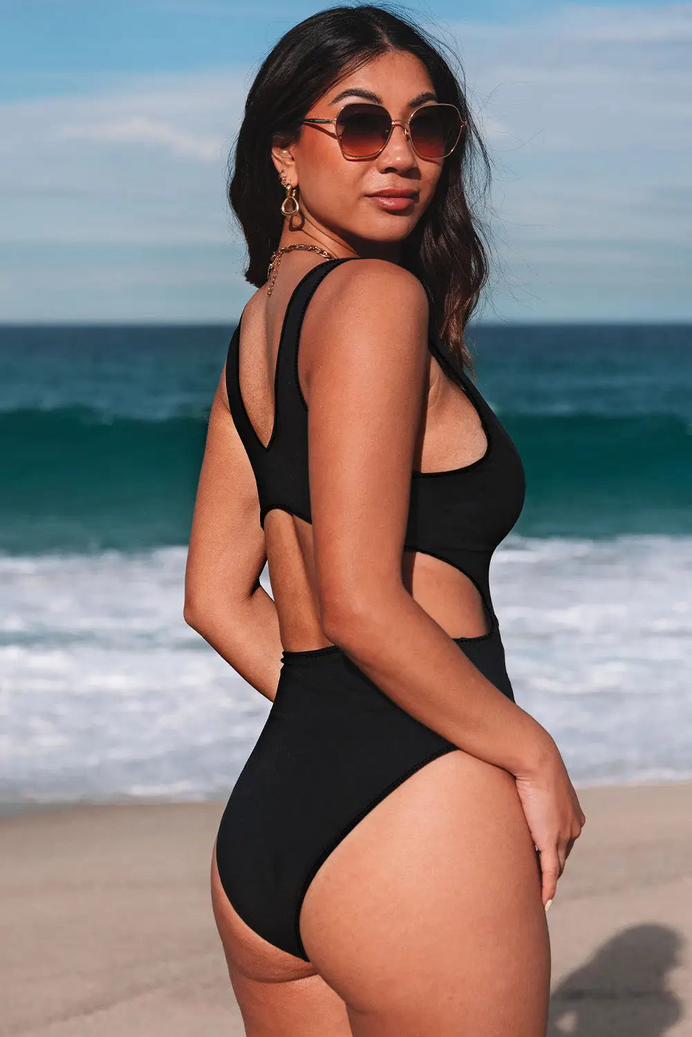 Black slimmer cutout one piece swimsuit - swimsuits