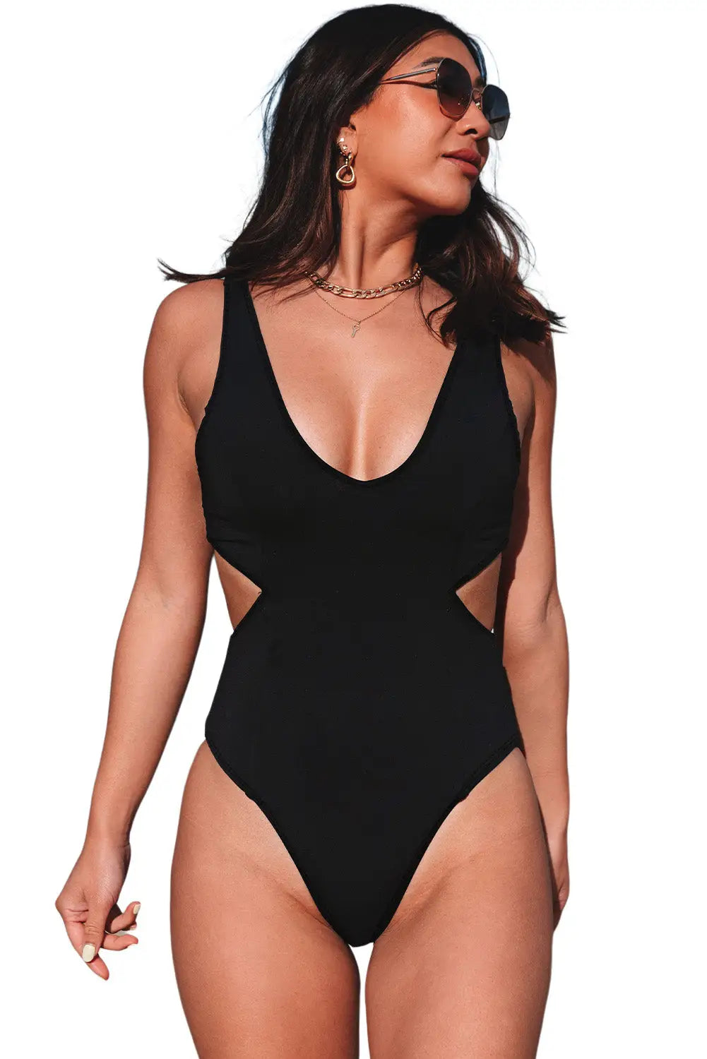 Black slimmer cutout one piece swimsuit - swimsuits