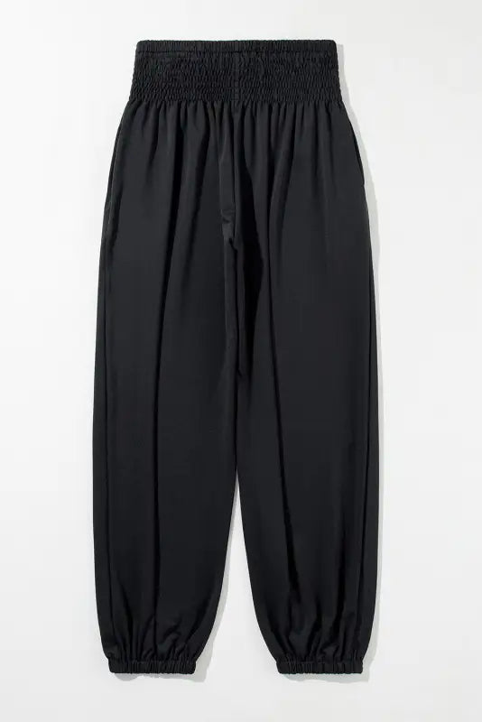 Black smocked high waist joggers - bottoms/pants & culotte