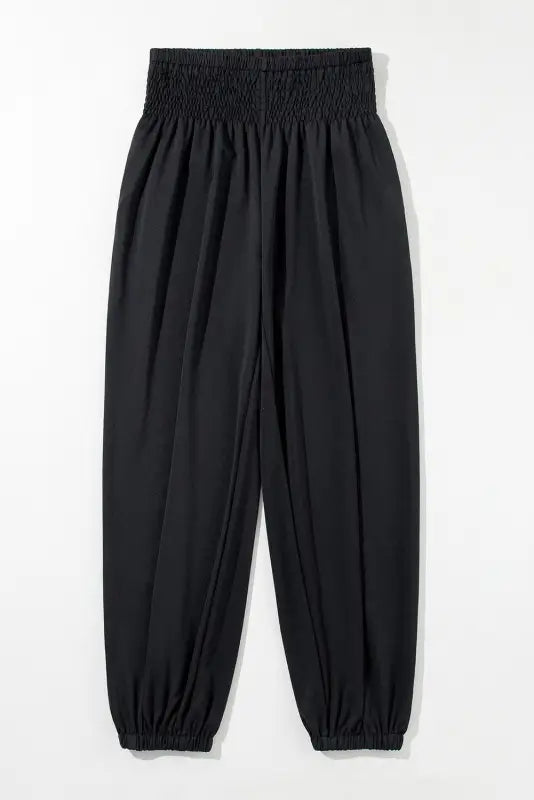 Black smocked high waist joggers - bottoms/pants & culotte