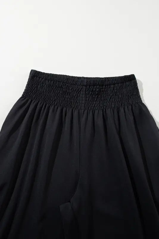 Black smocked high waist joggers - bottoms/pants & culotte