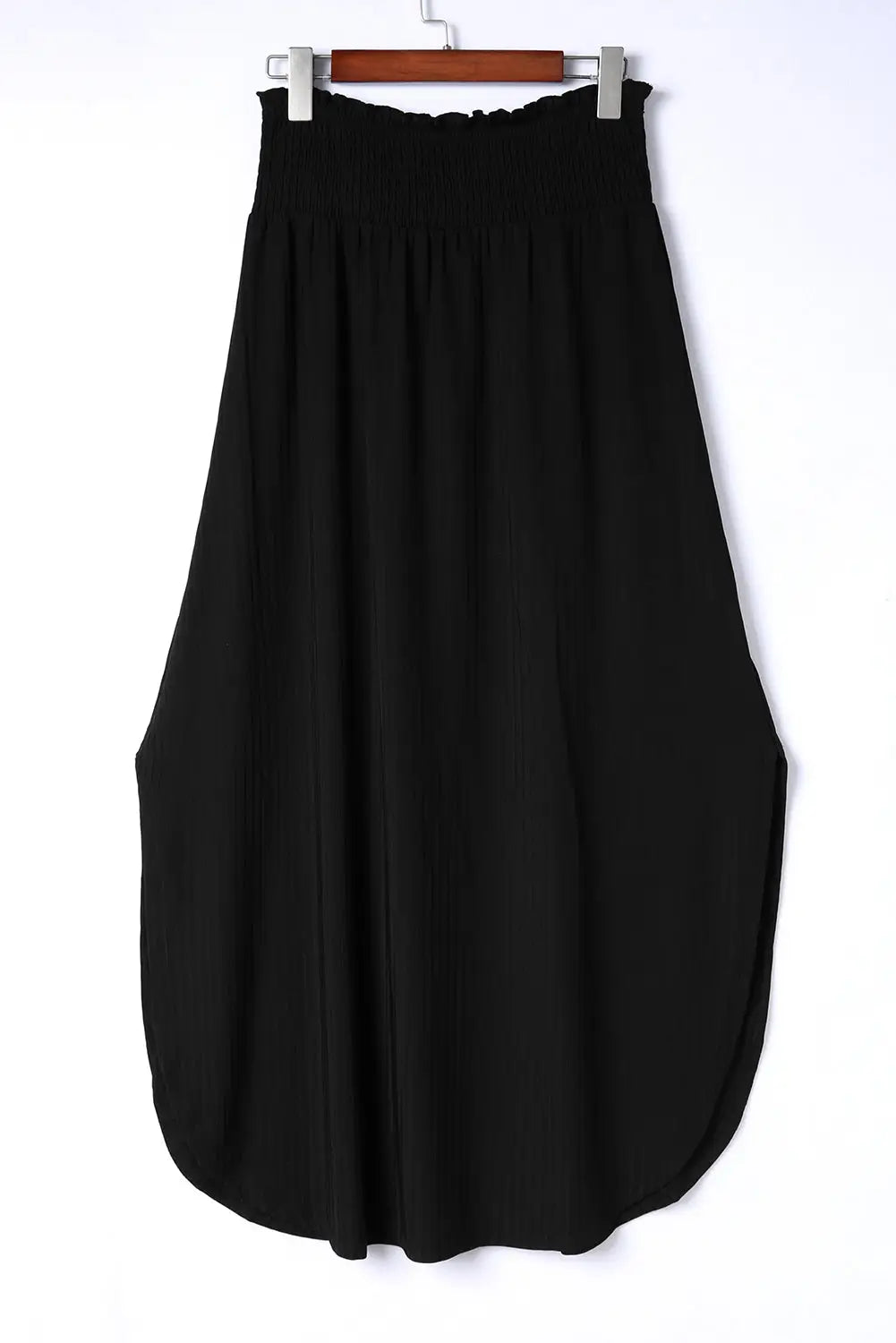 Black smocked high waist maxi skirt with slit - skirts