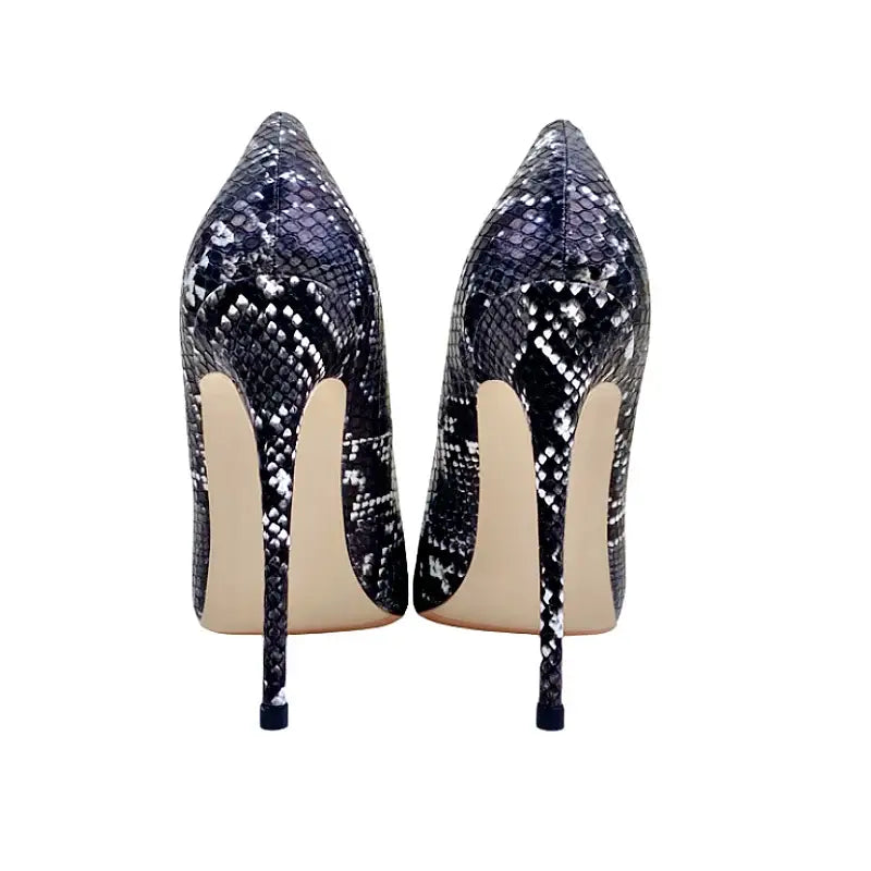 Black snake skin pattern high heel stiletto shoes - 12cm / 33 - pumps