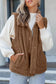 Black snap button pocketed sherpa vest jacket - brown / 2xl / 100% polyester - vests